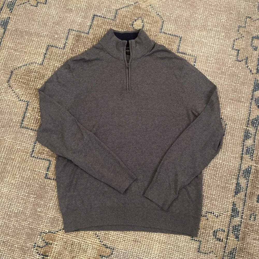 Men's Banana Republic Premium Luxe Yarn Quarter Zip Sweater Silk Cashmere Gray L